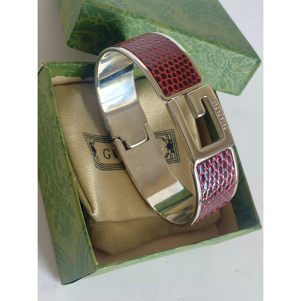 GUCCI G Logo burgundy  Leather Bangle Bracelet 8"